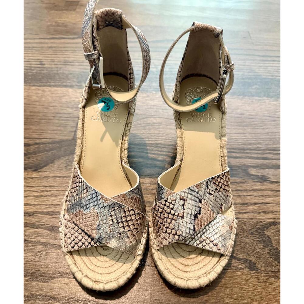 VINCE CAMUTO NEW Leather Espadrille Snake Skin Sandals 7.5 M - Picture 3 of 5